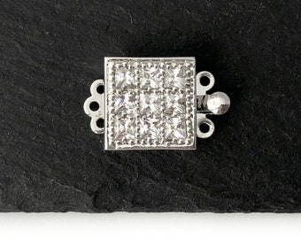 Fermoir en strass, Collier Fermoir, Fermoir 3 brins, Fermoir en laiton, Fermoir cubique en zircone, Fermoir à fermeture en argent, Plaqué Platine, 1-5/8