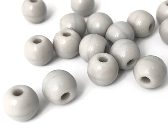 30 Large Hole Glass Beads, 7mm Light Gray Round Glass Beads, Czech Beads, Barrel Beads, Jewelry Making Beads, Wholesale Beads, 3764L