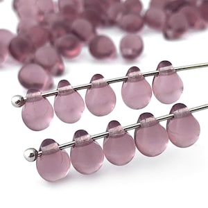 100 Purple Teardrop Bead, Drop Charm, Czech Pressed Glass Bead, Bohemian Bead, DIY Jewelry, Wholesale, 5x7, A0051D