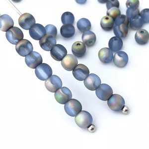100 Two Tone Matte Blue Glass Bead, 4mm Druk Bead, Czech Bead, Round Spacer Bead, Jewelry Making Bead, Bulk Bead, Wholesale Bead 2398C CC7-2