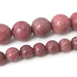 15.5&quot; Rhodonite Bead, Pink Stone Bead, Healing Bead, Round Gemstone Bead, Jewelry Making Bead, Semiprecious Bead, 6mm, 10mm, PS449
