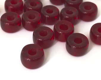 20 Large Hole Pony Bead Macrame Bead Vintage Czech Glass Bead 6x9 Crow Beads Roller Beads Bohemian Beads Dark Red 1875B CB1-5