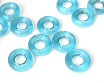 30 Sky Blue Glass Donut Bead, Large Hole Bead, Glass Spacer Bead, Czech Bead, Beading Supplies, Jewelry Making Bead, 3x9, 3735C CC7-8