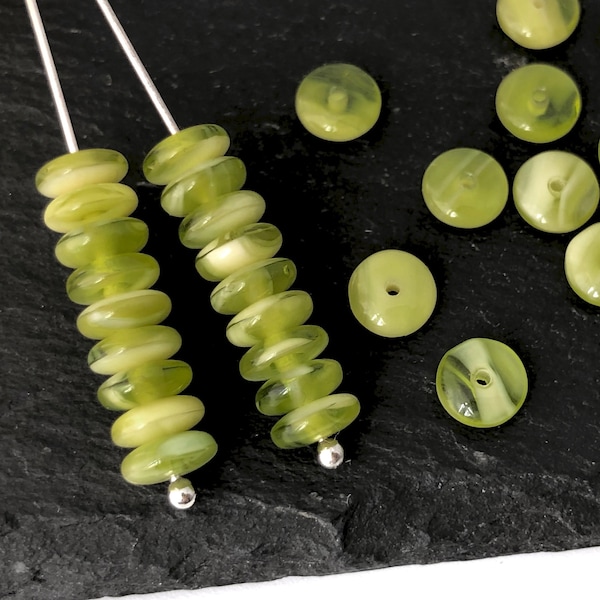 50 Czech Glass Rondelle Bead, 6mm Rondelle Spacer Bead, Disc Bead, Two Tone Flat Round Bead, DIY Craft, Green Swirl, A0088F AF3-3