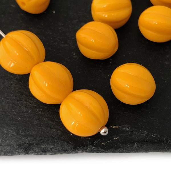 10mm Orange Melon Beads Vintage Czech Glass Beads Round Jewelry Making Beads 12pcs 4072J CJ5-3