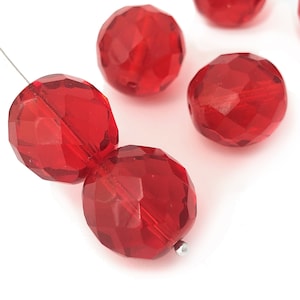 4 Ruby Red Fire Polished Bead, 14mm Glass Bead, Round Spacer Faceted Glass Bead, Czech Bead, Bohemian Bead, Jewelry Making Bead, 1427B FP4-7