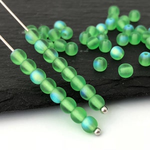 Bulk 100 Green Beads 4mm Matte AB Vintage Czech Beads Round Spacers Frosted Jewelry Making DIY Craft Beads 2706F CF3-3