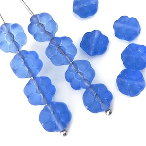 30 Matte Blue Glass Flower Beads, Czech Glass Beads, Bohemian Beads, Spacer Beads, DIY Craft Beads, Jewelry Making Bead, A0126C AC2-3