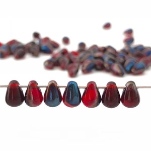 50 piccole perline a goccia rosso vintage vetro ceco lacrima, perline di fascino, perline per tende, perline Boho, all'ingrosso, 4x6, 2825B CB1-2
