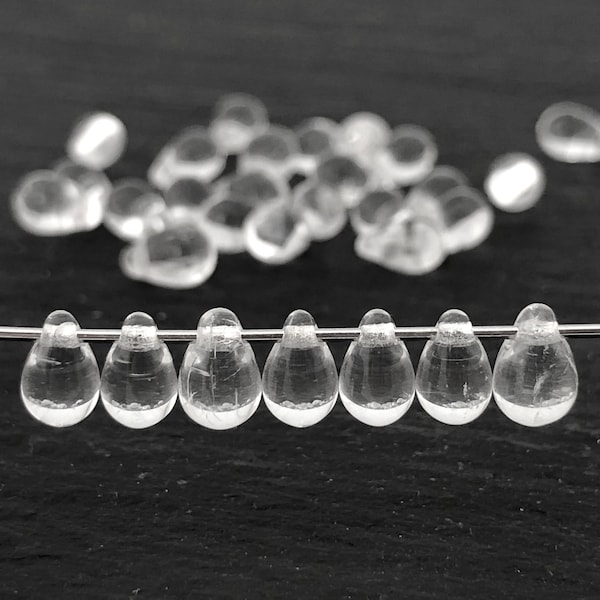 Bulk 100 Vintage Czech Glass Teardrop Crystal Clear, Tiny Drop Charm Bead, DIY Jewelry Making Bead, Wholesale Bead, 4x6, 4311M, CM6-4
