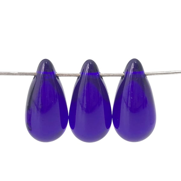 6 Cobalt Blue Teardrop Beads, 9x18 Large Czech Glass Beads, Vintage Beads, Curtain Beads, Fringe Beads, Chandelier Drop, 3741C CC7-8