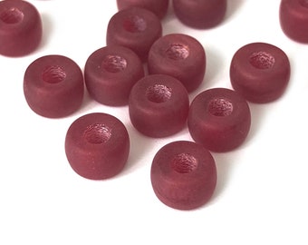 50 Frosted Red Pony Beads, Crow Beads, 4x6 Large Hole Macrame Beads, Vintage Czech Glass Beads, Spacer Beads, Bulk, Wholesale, 1907B CB1-7