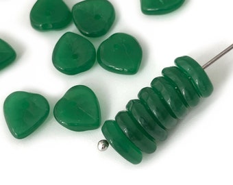 9mm Jade Green Glass Leaf, Czech Pressed Leaf, Heart Leaf, 30pcs, 1010F, CF3-6