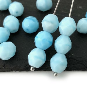 20pc 8mm Fire Polished Bead Two Tone Light Blue, Opaque Glass Bead, Vintage Czech Bead, Faceted Round Bead, Spacer Bead, 1285C FP3-7