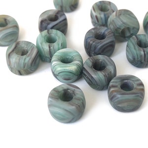 20 Pony Bead, Roller Bead, Large Hole Bead, Crow Bead, Round Spacer Bead, Czech Glass Bead, Wholesale Bead, Green Swirl, 6x9, 3556F CF2-4