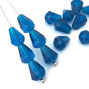 Capri Blue Faceted Teardrop, Vintage Czech Fire Polished Bead Drop Charm Curtain Bead DIY Craft Bohemian Glass Bead 7x9 20pcs 1479C FP5-2