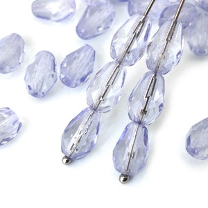 15 Faceted Teardrop, Glass Teardrop Bead, Purple Teardrop Czech Fire Polished Bead Teardrop Charm Bead Light Lavendar Blue 7x10 1499D FP5-3