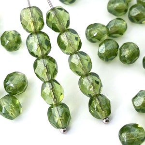 50st 6mm groene kralen, ronde gefacetteerde kralen, Tsjechische vuur gepolijste kralen, spacer kralen, vintage Boho kralen, 1223F FP3-3