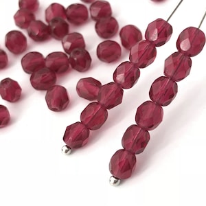 50pc 5mm Cranberry Red Czech Fire Polished Bead, Round Faceted Bead, Round Spacer Bead, Vintage Czech Bead, DIY Craft, 1163B FP2-7