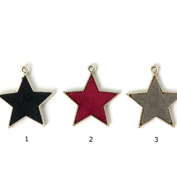 4 Metal Star Pendant, Velvet Pendant, Celestial Pendant, Necklace Pendant, Jewelry Findings, Black, Red, Gray, CH27, 1-7/10