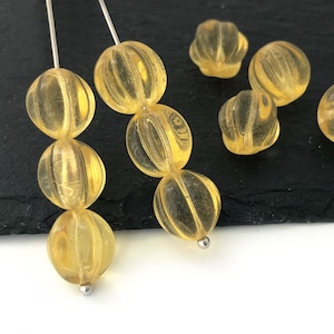 10mm Yellow Brown Melon Bead Vintage Czech Round Glass Beads Craft Beads 15pcs 3949J CJ5-5