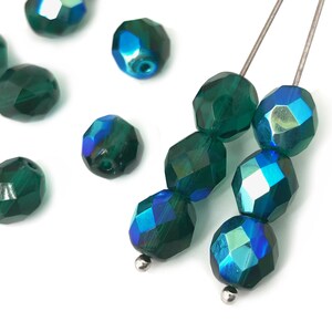 8mm Fire gepolijst, Faceted ronde Spacer, Tsjechisch glas kraal, Boho kraal, DIY kraal, ambachtelijke kraal, Emerald groen AB, 20st, 1308F