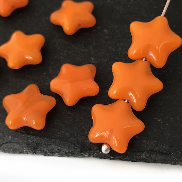 12mm Star Bead, Vintage Czech Glass Bead, Star Charm, Orange Bead, Spacer Bead, Christmas Bead, Jewelry Making Bead, 15pcs, 1975N CN2-3