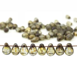 4x6 Czech Glass Teardrop, Small Drop, urtain Bead, Clear Picasso Brown, DIY Craft, Jewelry Making, Wholesale, 100pcs, 1004F, CF3-5