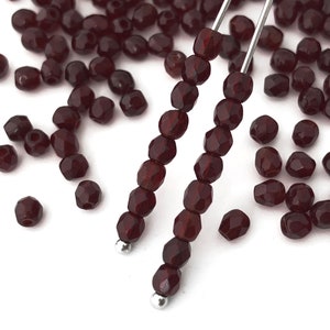 Bulk 100 Round Faceted Beads, 3mm Fire Polished Beads Dark Garnet Red, Czech Glass Beads, Spacer Beads, Vintage Beads, 1029B, FP1-3