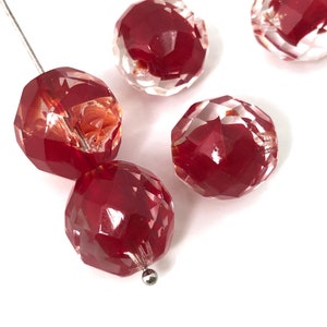 14mm Clear Red Vintage Czech Round Faceted Bead, Fire Polished Glass Spacer Chunky Bead, DIY Jewelry, 4pcs, 1428B, FP4-7