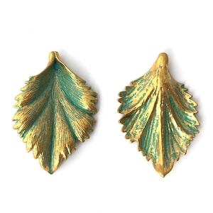 Patina Pendant, Leaf Pendant, Antique Gold Leaf, Brass Pendant, Necklace Pendant, Metal Findings, Jewelry Making, 30x45, 2pcs, MP03, 2-4/4