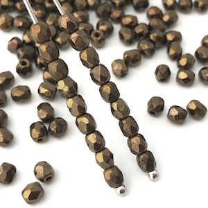100 Bronze Bead, 3mm Fire Polished Bead, Czech Bead, Round Faceted Bead, Spacer Bead, Jewelry Making Bead, Wholesale Bead, 1003A, FP1-1
