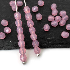 50pc 4mm Opal Pink Faceted Glass Bead, Round Spacer, Rosary Bead, Czech Fire Polished, 1094G FP1-9