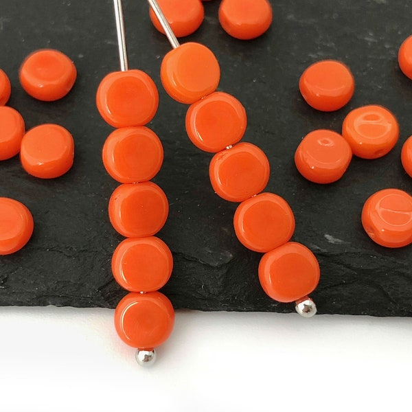 50 Opaque Orange Flat Coin Bead, 5mm Flat Round Bead, Glass Spacer Bead, Czech Bead Jewelry Making Bead, Wholesale, A0007N AN1-6