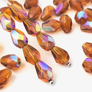 6x8 Czech Faceted Teardrop Brown AB, Fire Polished, Small Drop Bead, Chandelier Bead, Curtain Bead, DIY Craft, 20pcs, 1471E FP5-2