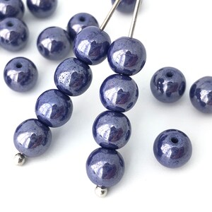 50 Vintage Dunkelblaue Perlen, 6mm Tschechische Glasperle, Runde Zwischenperle, Vintage Boho Perlen, Perlenzubehör, lose, A0019C AC2-4