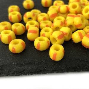 20g Large Hole Seed Beads, Stripe Beads, Vintage Czech Glass Bead, Rocaille, Jewelry Making Bead, Yellow Orange, DIY Craft Bead, 0111J,SB4-9