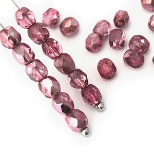 50 cuentas rosadas fucsia, cuentas pulidas al fuego de 4 mm, cuentas de vidrio checa, cuentas facetadas redondas, cuentas espaciadoras, a granel, al por mayor, 1098G FP2-1