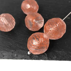 4 Pink Glass Bead, 14mm Large Faceted Round Bead, Czech Fire Polished, Stripe Bead, Spacer Bead, Jewelry Making Bead, 1434N FP4-8