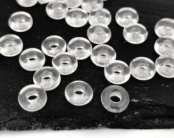 Bulk 50 Small Donut Beads, 6mm Clear Glass Beads, Large Hole Beads, Vintage Czech Beads, Transparent Spacer Beads, 2075M CM6-1