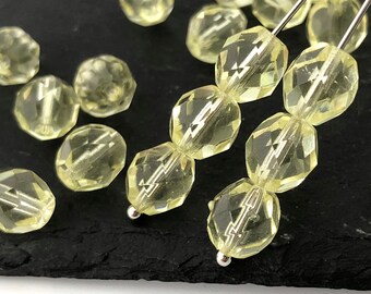 20 Yelllow Glass Beads, 8mm Round Faceted Beads, Czech Fire Polished Beads, Vintage Beads, Bohemian Beads, Spacer Beads, 1339J FP4-1