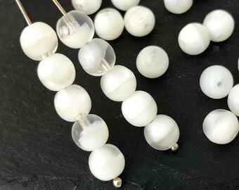 30 Two Tone Opal White Beads, 6mm Round Glass Beads, Vintage Czech Bead, Spacer Beads, DIY Craft Beads, 4346P CP8-3