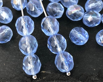 Sapphire Blue Fire Polished Bead, Czech Faceted Glass Bead, Round Spacer, Bohemian Bead, 20pcs, 1275C