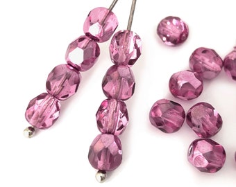 6mm Fire Polished Beads, 50pc Metallic Pink Beads, Vintage Czech Glass Beads, Round Faceted Beads, Spacer Beads, Bohemian Beads, 1253G FP3-5