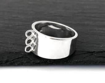 Anillo de plata 925 con colgante, anillo Cha Cha en blanco, base de anillo de plata, anillo de amuleto de plata, hallazgos de anillo, anillo de bricolaje, 3 agujeros, tamaño 6, SF16, SB8-1