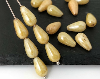 30 Marble Glass Teardrop Beads, 6x11 Czech Glass Beads, Small Drop Beads, Curtain Bead, Jewelry Making Bead, Light Brown, A0018J AJ1-2