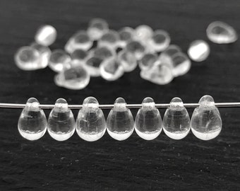 Lote de 100 cuentas de cristal checo vintage en forma de lágrima, transparentes, pequeñas, para hacer joyas, venta al por mayor, 4x6, 4311 M, CM6-4