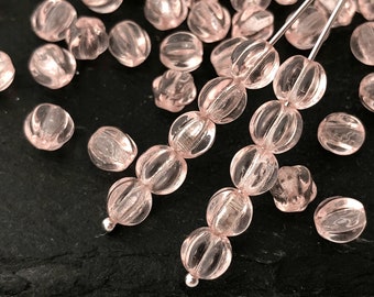 50 perles melon rose, perles de verre tchèques 6 mm, perles d'espacement rondes, perles vintage, perles bohèmes, perles de verre en vrac, vente en gros, 4159G CG3-6