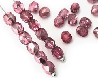 50 Fuchsia Pink Beads, 4mm Fire Polished Beads, Czech Glass Beads, Round Faceted Beads, Spacer Beads, Bulk, Wholesale, 1098G FP2-1