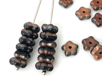 100 Checo Vidrio Cupped Flor Negro con Bronce-7mm, 3996A